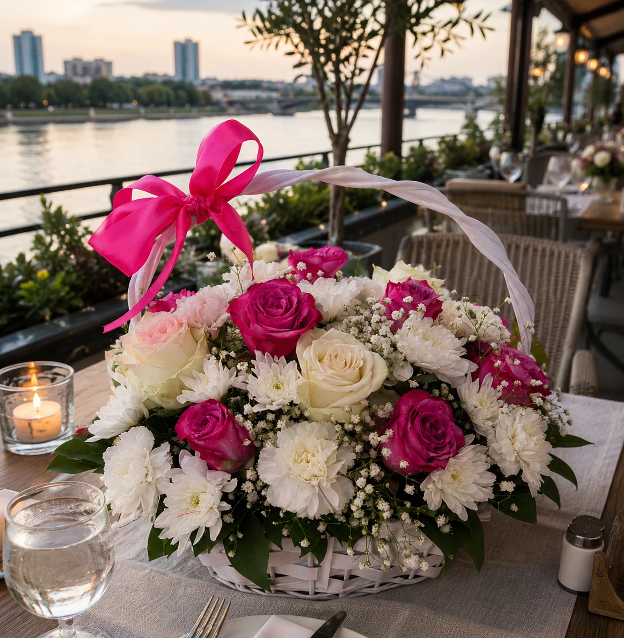 White Basket with Bow