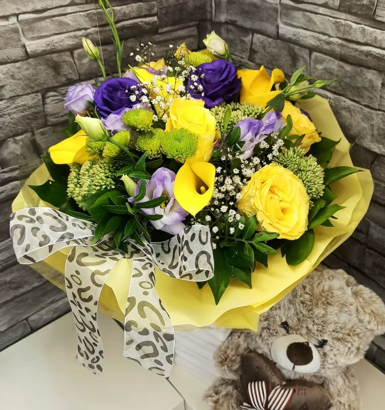 Yellow Roses & Iris Bouquet