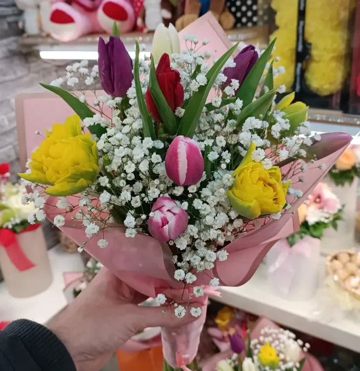 Spring Tulip & Mimosa Bouquet
