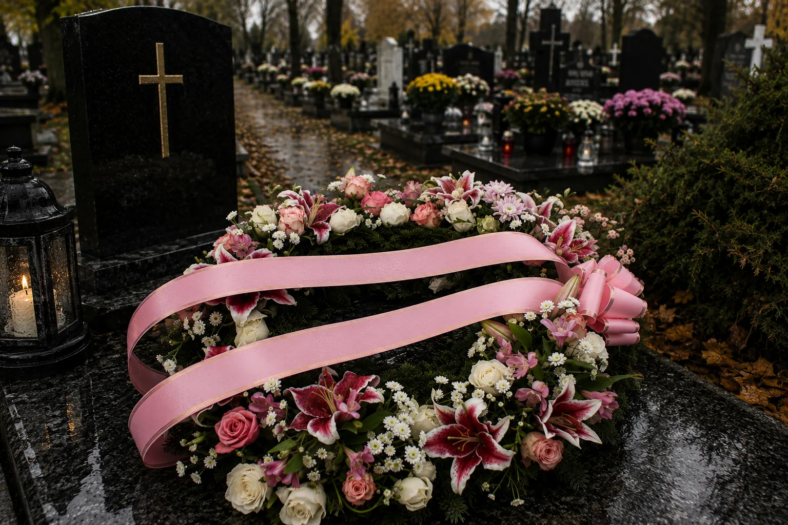 Pink Lily Funeral Wreath