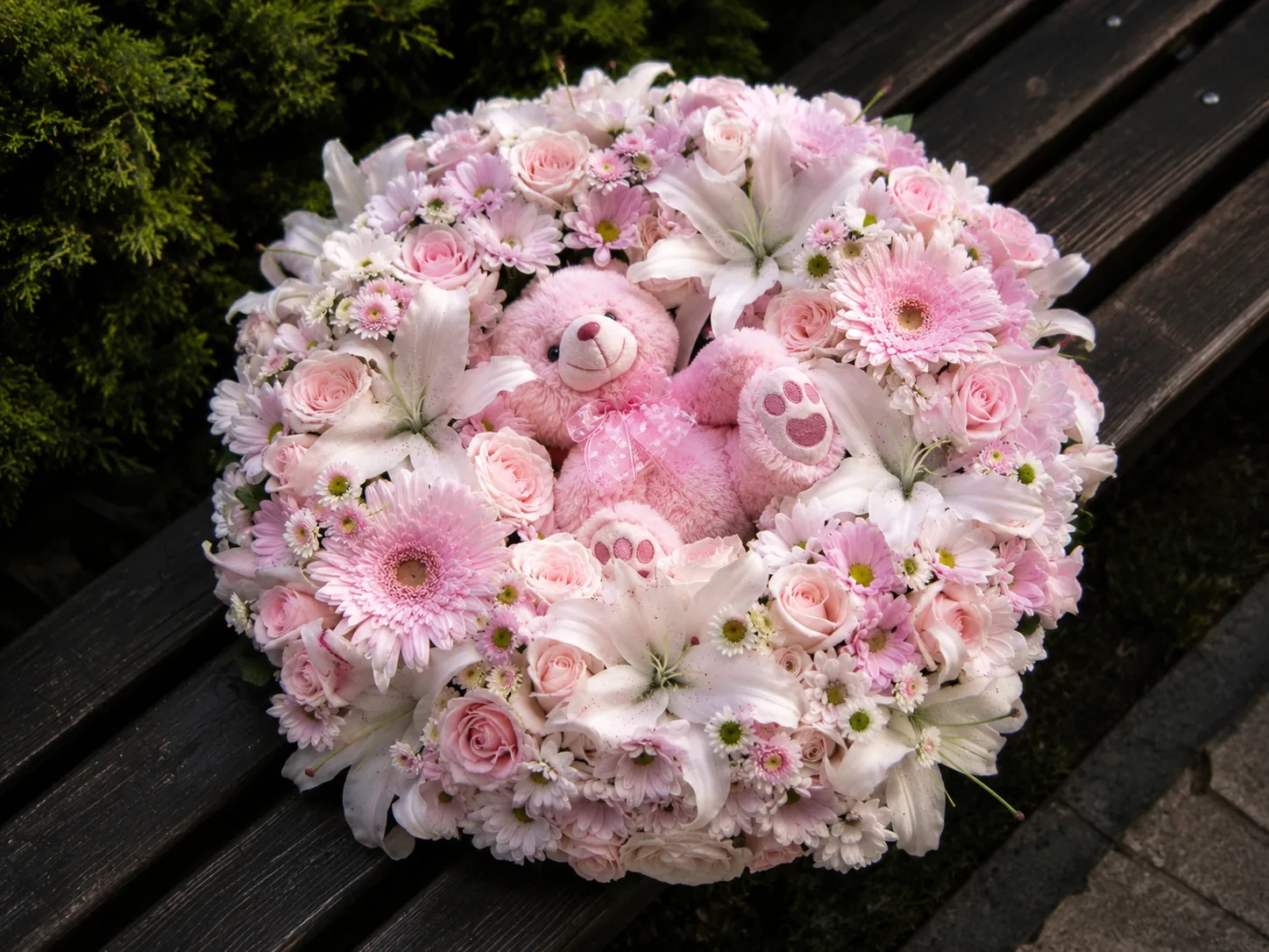 Soft Pink Teddy Bear Wreath