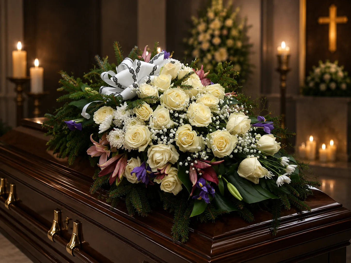 Cream Rose & Lily Coffin Cover