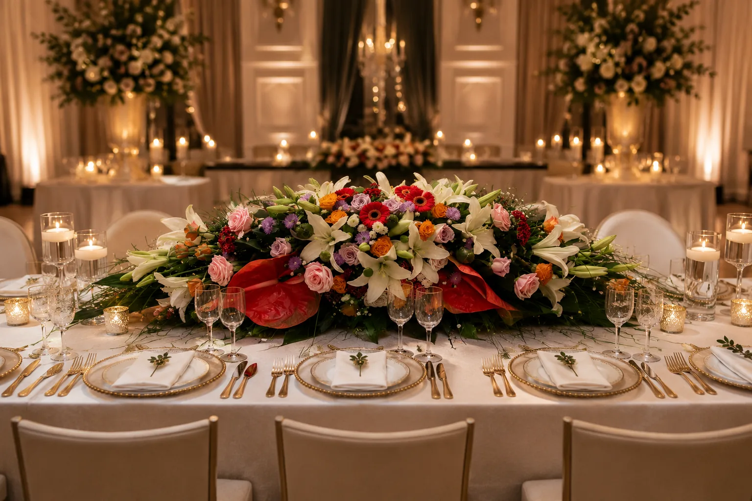 Burgundy Garden Head Table Arrangement