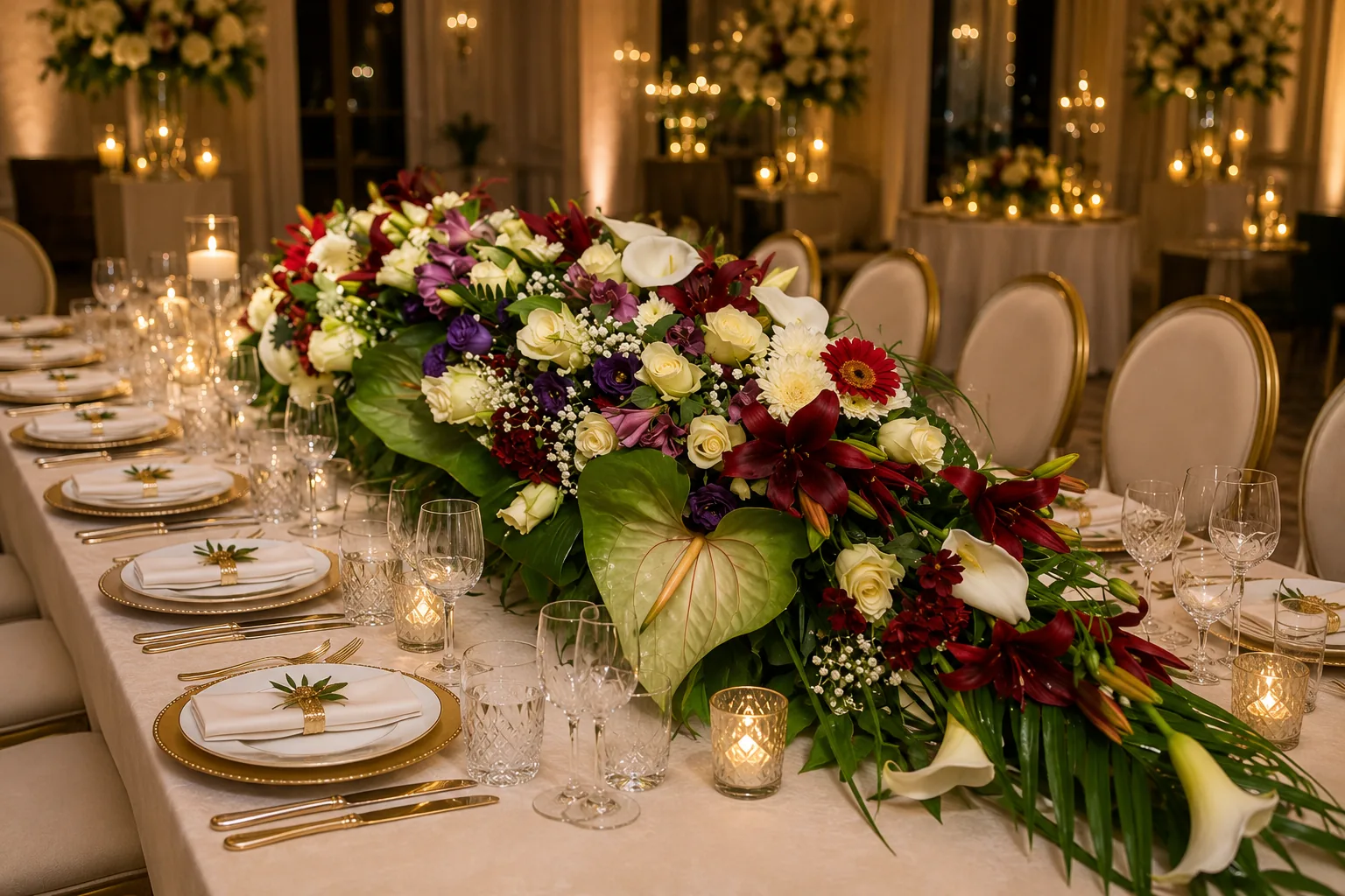 Purple Burgundy Head Table Arrangement