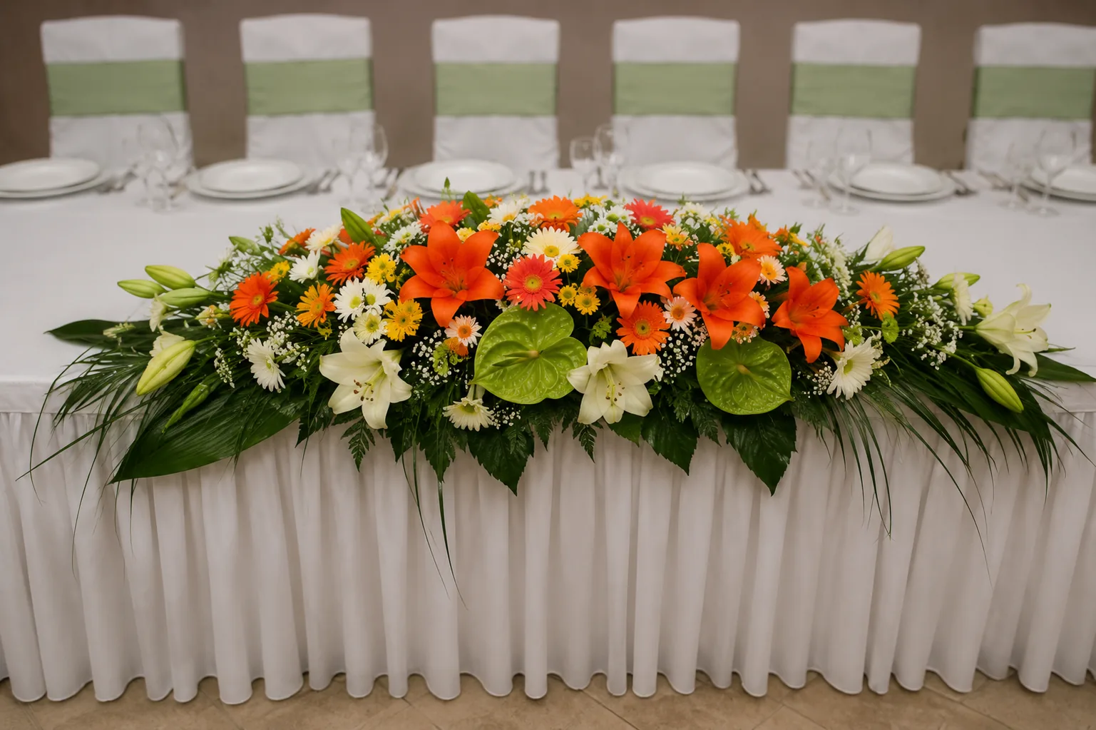 Orange Lily Head Table Arrangement